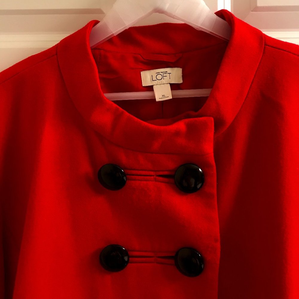 Red Wool Flared Double Breasted Jacket by LOFT Women SIZE XL